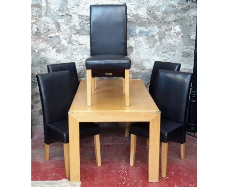 Solid light oak table with 6 leather chairs 