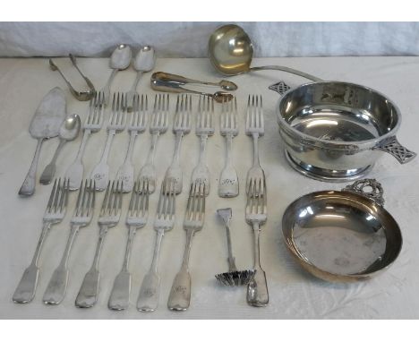 A collection of EP cutlery, large ladle & quaich etc 