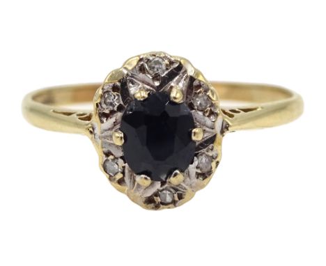 9ct gold oval sapphire and diamond ring, hallmarked Condition Report Approx 1.5gm, size MClick here for further images, condi