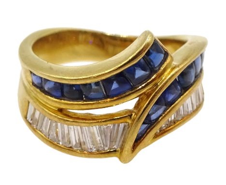 18ct gold calibre cut sapphire and diamond ring, stamped 750 Condition Report Approx 5.7gm, size H-IClick here for further im