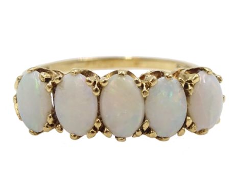 9ct gold five stone opal ring, hallmarked Condition Report Approx 2.6gm, size O-PClick here for further images, condition, au