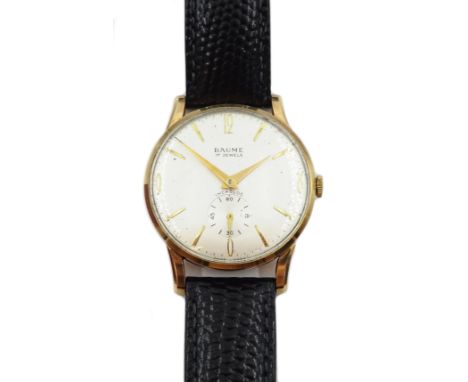 Baume 9ct gold gentleman's manual wind wristwatch c.1960 wristwatch, on leather strap cased Condition Report Ticking awayClic