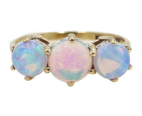 9ct gold three stone opal ring, hallmarked Condition Report Approx 1.9gm, size MClick here for further images, condition, auc