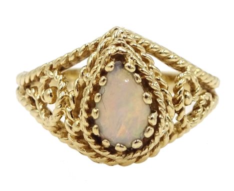 Gold pearl shaped opal filigree design ring, stamped 10K Condition Report Approx 4.2gm, size RClick here for further images, 