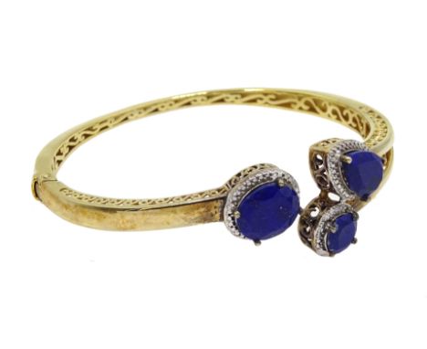Silver-gilt lapis lazuli and diamond chip bangle, hallmarked Condition Report Click here for further images, condition, aucti