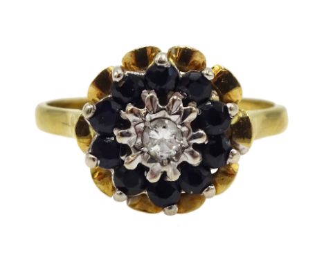 Gold sapphire and diamond cluster ring, stamped 18ct Condition Report Approx 3.8gm, size N-OClick here for further images, co