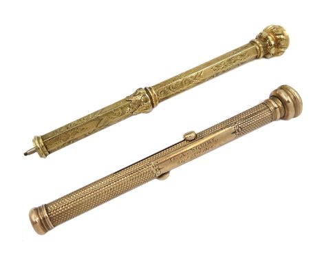 Early 20th century propelling pencil and fountain pen inscribed 'D.A Squire 1908', engine turned decoration and blood stone t