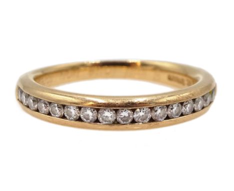 18ct gold round brilliant cut diamond, channel set half eternity ring, hallmarked Condition Report Approx 3.3gm, size L, exce