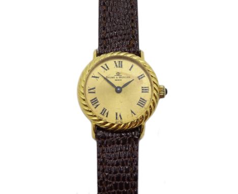 Baume Mercier 18ct gold ladies manual wind wristwatch, the back case stamped 635454 36662, on leather strap Condition Report 