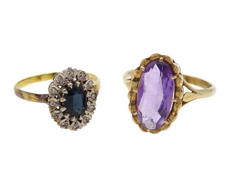 Gold oval sapphire and diamond ring hallmarked 18ct and a gold oval amethyst ring stamped 9ct Condition Report 18ct approx 3.