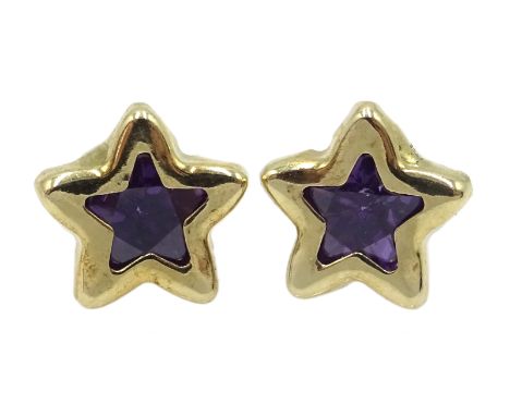 Pair of 9ct gold amethyst, star stud earrings, stamped 9K Condition Report Click here for further images, condition, auction 