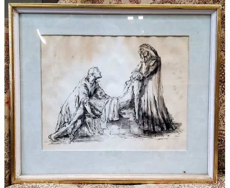 Italian School, In the Old Master Style, Death of Christ, indistinctly signed, pen, ink and watercolour, 37cm x 48cm 