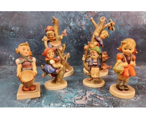 A pair of Goebel figure, signed M J Hummell, Apple Tree Girl and Boy,&nbsp; printed marks;&nbsp; &nbsp;others, a pair, Culpri