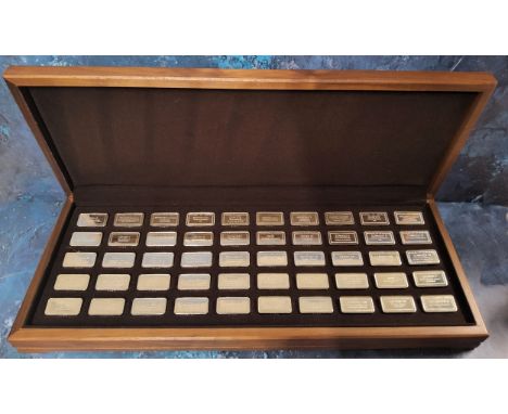 A '1000 Years of British Monarchy' Sterling Silver Proof set of 50 hallmarked silver ingots, John Pinches Medallists complete