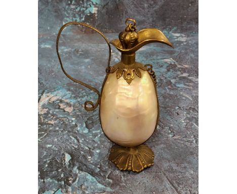 A 19th century French gilt metal and mother-of-pearl novelty scent bottle, in the form of a ewer, 10cm high, c.1870 