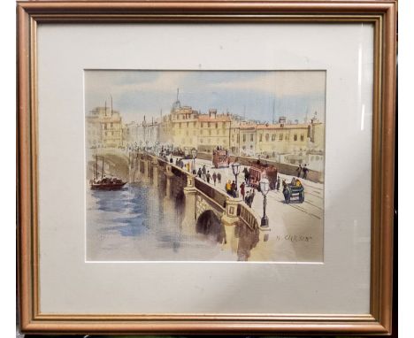 K Curson, 20th century, Thames Bridge, signed, watercolour, 20cm x 25cm 