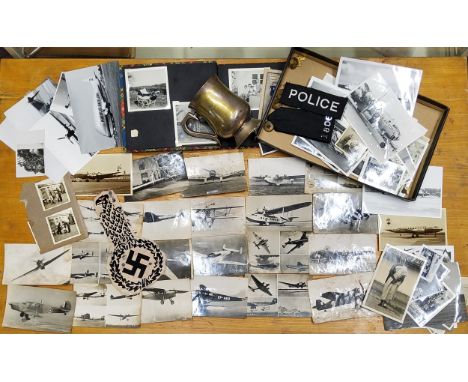 Militaria &amp; Photography - a WWII German Nazi patch; real photographic aeroplane postcards produced by Real Photographs Co