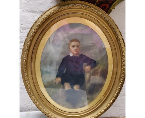 Maria J E Banting, 19th century, Victorian portrait of a young boy, signed, oil, oval, 44cm x 34cm,&nbsp; framed 