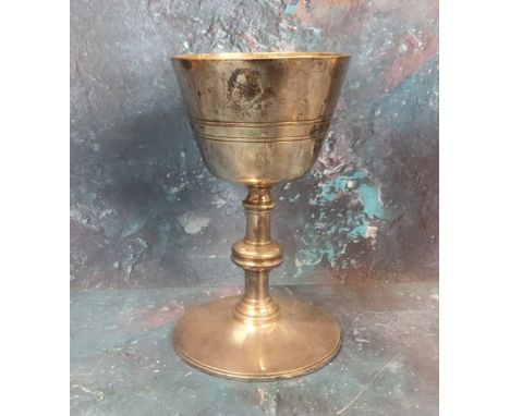 Military - a 19th century military Chaplin's communion chalice, knopped stem, 14cm high, arrow mark 
