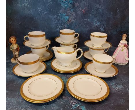 A Royal Worcester figure, Modesty, crown and circle mark;&nbsp; &nbsp;a Wedgwood Senator pattern tea service, banded in gilt,
