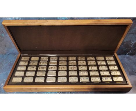 A '1000 Years of British Monarchy' Sterling Silver Proof set of 50 hallmarked silver ingots, John Pinches Medallists complete