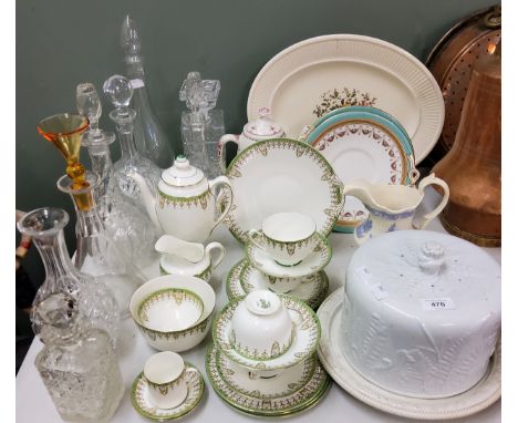 A Royal Doulton Tivoli pattern tea service;&nbsp; a Staffordshire stilton dome and stand;&nbsp; glass decanters;&nbsp; etc 