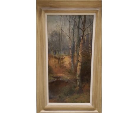 Parker Hagarty (1859 - 1934), Silver Birches, signed, oil on canvas, 60cm x 29cm 