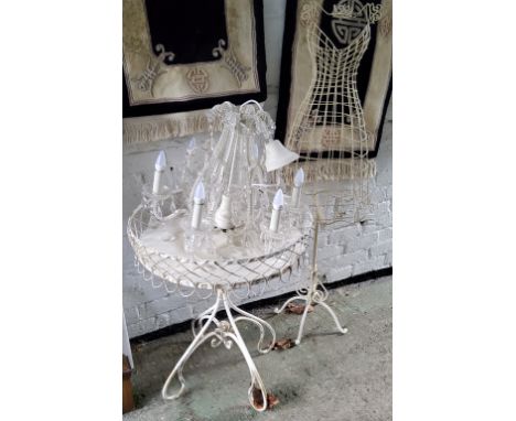 A modern wrought metal occasional table, chandelier and mannequin (3) 