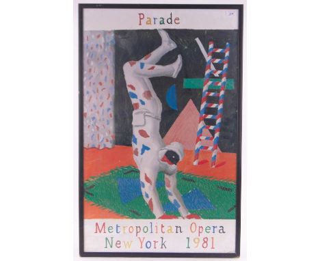 David Hockney,colour print, Parade, Metropolitan opera, New York 1981, 38" x 24", framed.