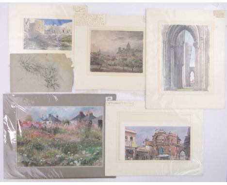 Folder of watercolours including works by John Louis Petit, A K Rowe, H C Pope and Charles Newington, (6).
