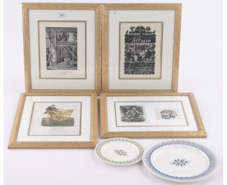 Eric Ravilious,3 wood engravings, Desert Island, Mephostophilus and Prospectus, 1926, 1929 and 1938, a colour lithograph, kni
