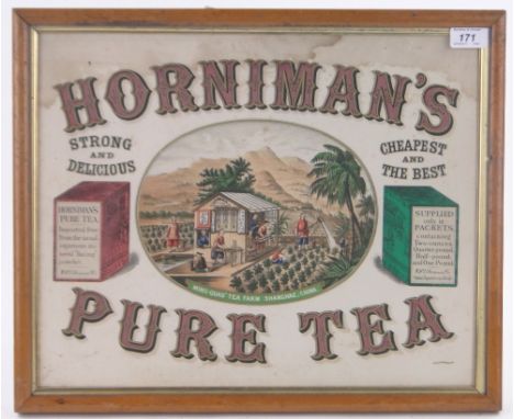A 19th century colour lithograph advertising print for Horniman's Pure Tea, 15" x 18", original maple frame.