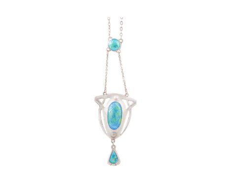 CHARLES HORNER PENDANT with blue and green enamelled decoration, signed to the reverseEnamel appears to be in good condition 