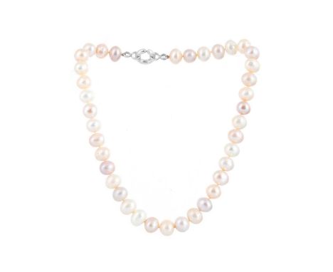 PEARL NECKLACE formed by pearls with cream, pink and peach tones, with white metal clasp