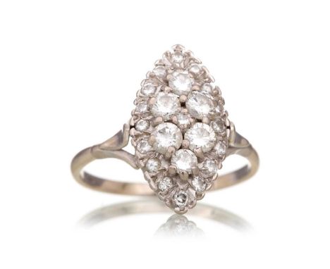 DIAMOND DRESS RING set with round brilliant cut diamonds totalling approximately 1.00 carat, in eighteen carat gold, size R 1