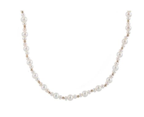 GOLD AND PEARL NECKLACE set with alternating pearls and gold spacer beads