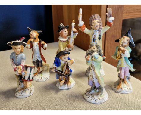 Sitzendorf Porcelain Monkey Band - 7pc and in Good condition - Meissen Interest