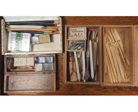 Arts &amp; Crafts Materials &amp; Tools set + Technical Drawing Boxes - Collection of Seven in total inc some French examples