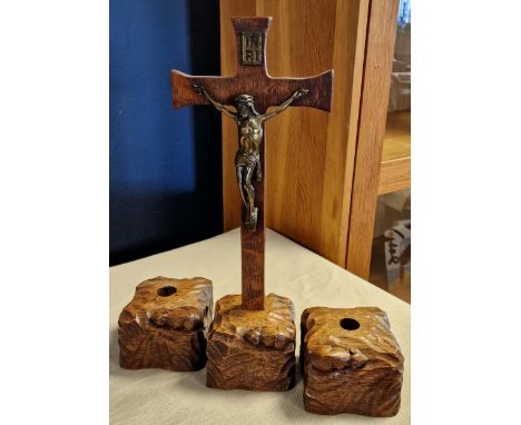 Late 1940's Mouseman Yorkshire Oak 3pc Altar Set - Ecclesiastical/Religious Interest - 100% crafted in the post-war period, 1