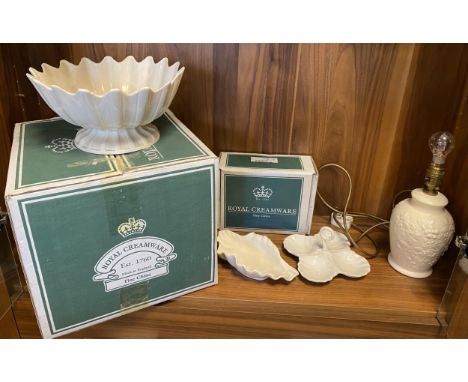 Royal Creamware Table Lamp, Shell Dish (Boxed), Salad Bowl (Boxed) &amp; Relish Dish