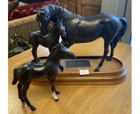 Beswick Black Beauty On Plinth With Additional Foal Connisseur Model 20.5cm x 28cm