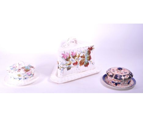 Late 19th century Royal Bonn, Franz Anton Mehlem pottery earthenware lidded cheese dish with matching lidded butter dish and 