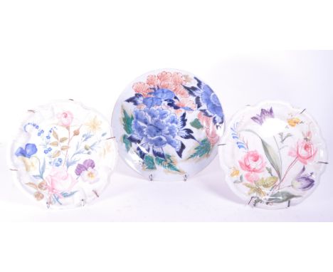 Three 19th century Chinese ceramic plates. Two having floral transfer print design and scalloped edge, together with a blue a