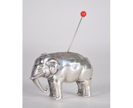 Early 20th century Birmingham 1905 925 silver elephant pin cushion. Hallmarked Sydney &amp; Co to side, in a standing positio