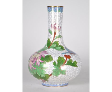 A Chinese early 20th century circa 1900s cloisonne white enamel bud / stem vase with floral decoration.18cm height approx.