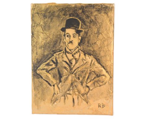 Richard Bazley (British, b.1962) - 'Charlie Chaplin' - mixed media acrylic and newspaper on canvas. Signed to the corner. Unf