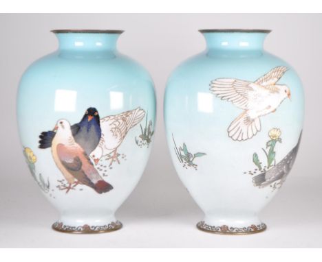 A pair of late 19th century Japanese cloisonne vases. The vases being from the Meiji period and in the style of Namikawa Sosu
