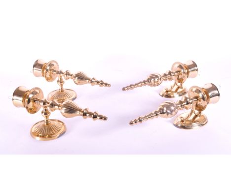 Four 21st century contemporary art deco style brass sconces / wall candlestick holders. Largest measuring approx. 24.5cm x 10
