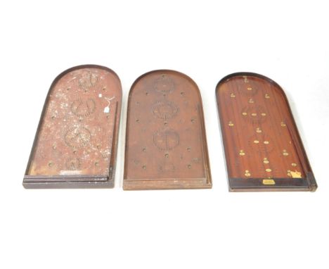 Three early 20th century wooden bagatelle boards, comprised of a Corinthian 21T, an Amersham Scora Bagatelle, and a Corinthia