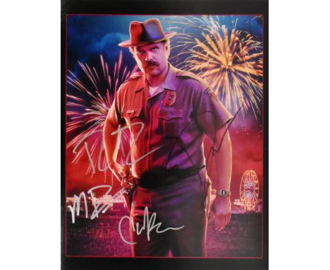 Stranger Things (Netflix Series) - cast multi-signed autographed 11x14" colour promotional photograph. Signed by David Harbou